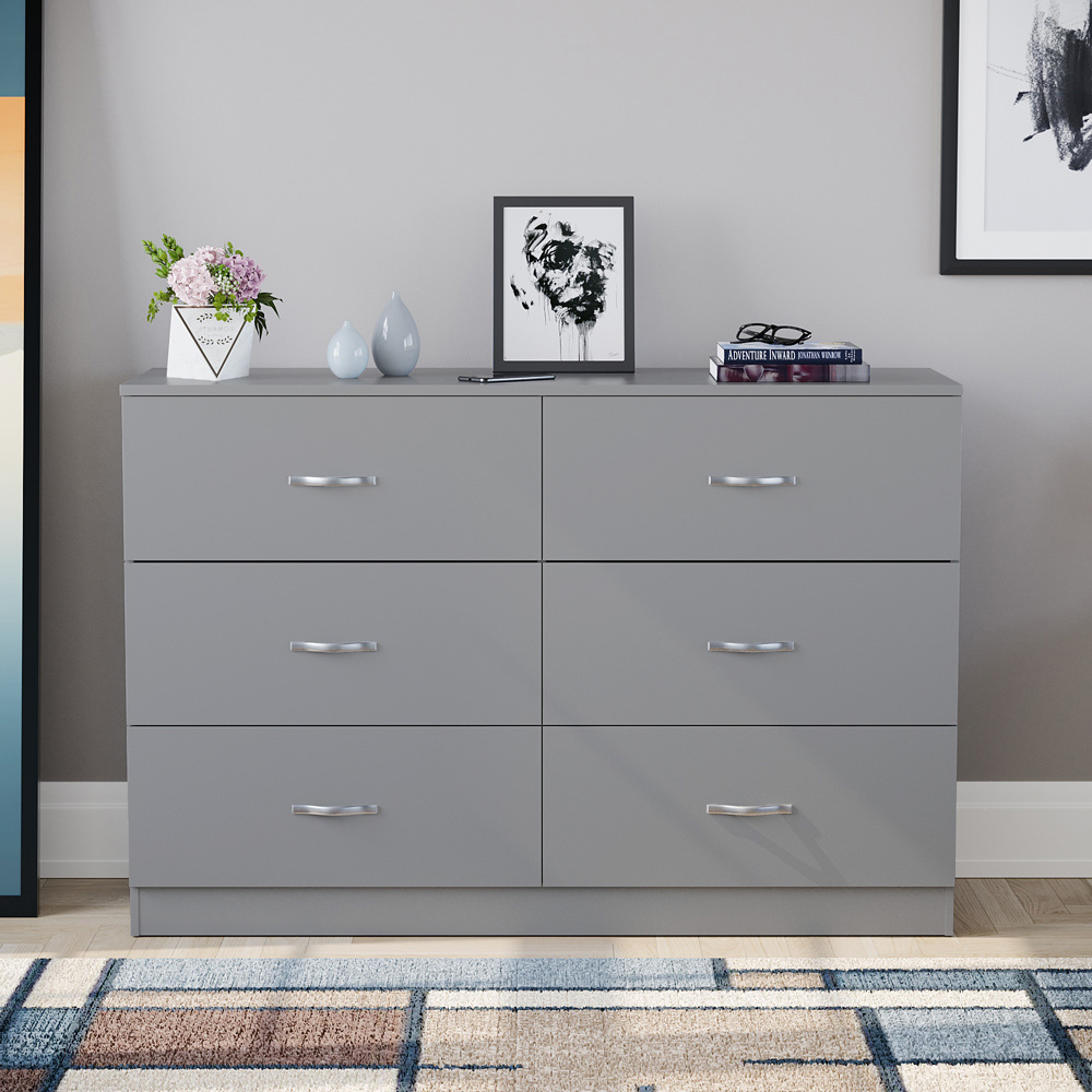 Vida Designs Riano 6 Drawer Grey Chest of Drawers with Metal Handles Image 7