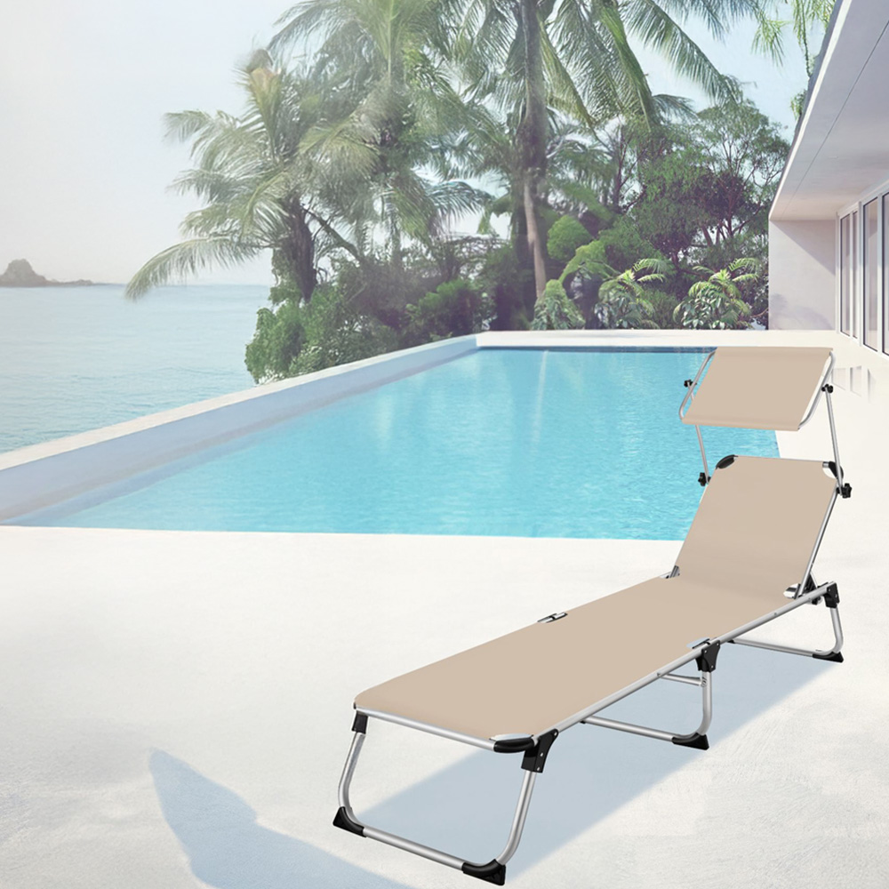 tectake Aurelie Beige Foldable and Adjustable Sun Lounger with Backrest Image 3