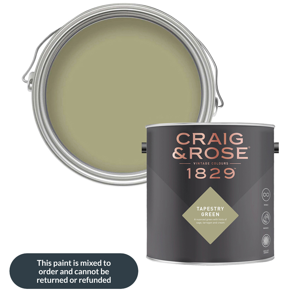 Craig & Rose Walls and Ceilings Tapestry Green Chalky Emulsion Paint 5L Image 1