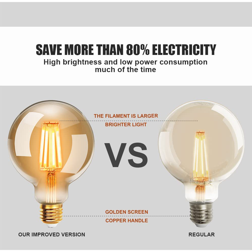 ExtraStar E27 6W Warm Amber G80 Filament LED Light Bulb Image 3