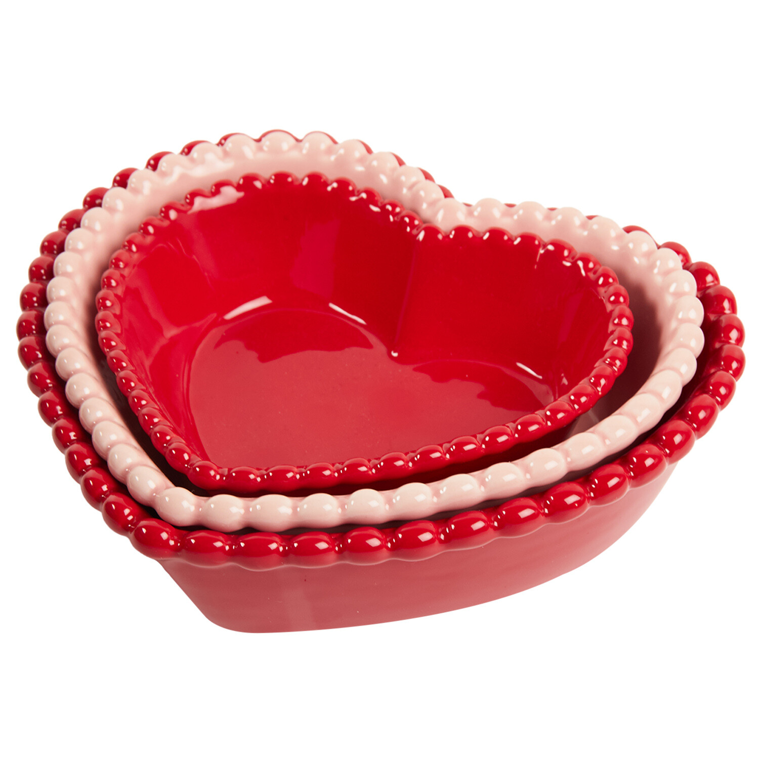 Set of 3 Heart Bowls - Red and Pink Image 3