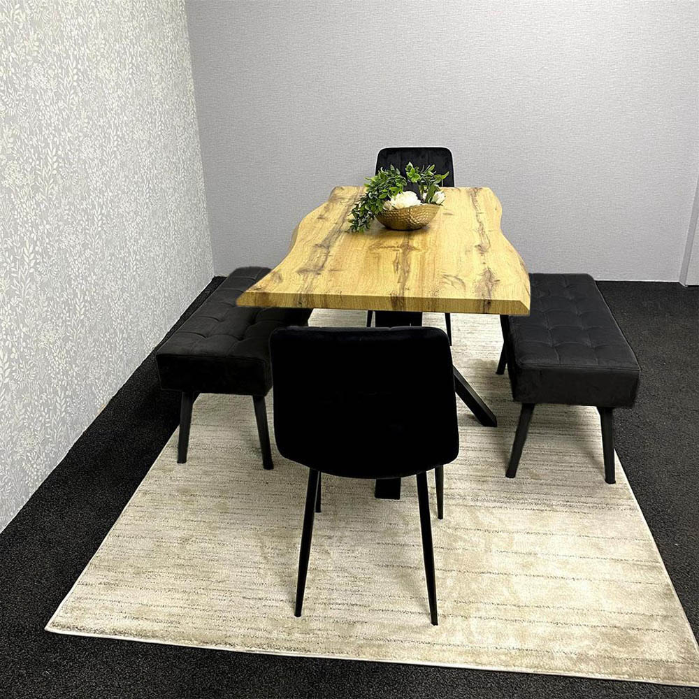 Portland 6 Seater Black Wood Dining Set with Velvet Chairs and Bench Image 3