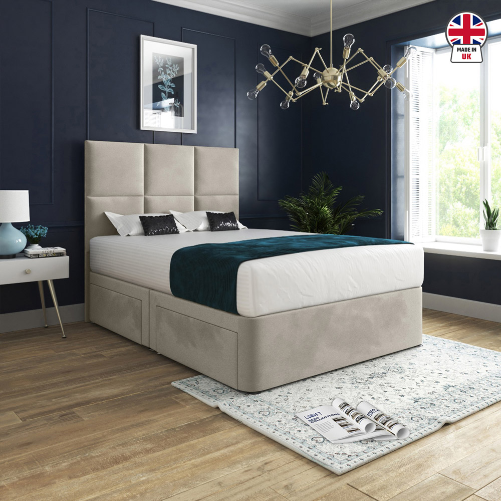 Caprio Silver Super King Size Upholstered Divan Bed Frame with Floorstanding Cube Headboard Image 6
