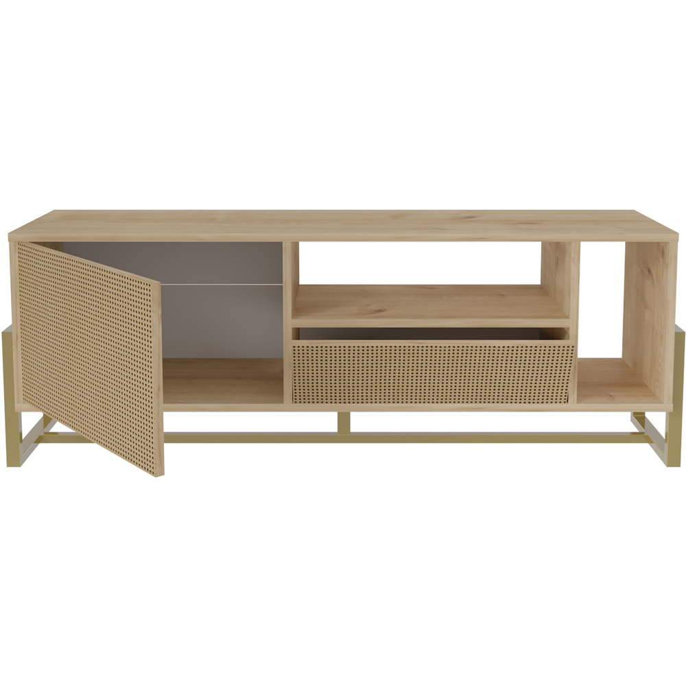 Decorotika Utopie Single Drawer Single Door 2 Shelf Oak and Rattan TV Unit Image 3