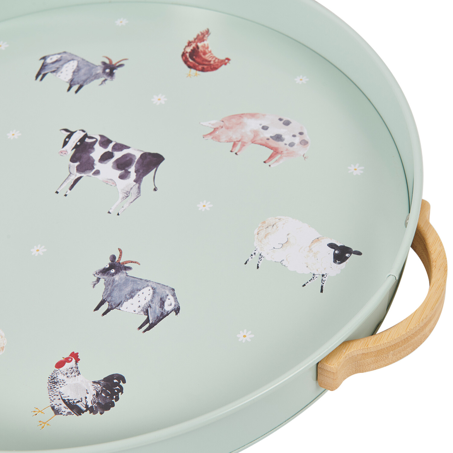Daisy Farm Tray with Wood Handle - Sage Green Image 4