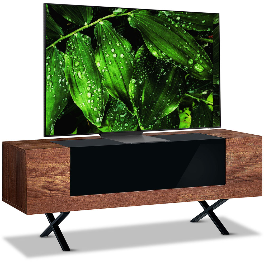 Centurion ADONIS Walnut and Black Contrast Beam-Thru Remote-Friendly Door TV Cabinet Image 2