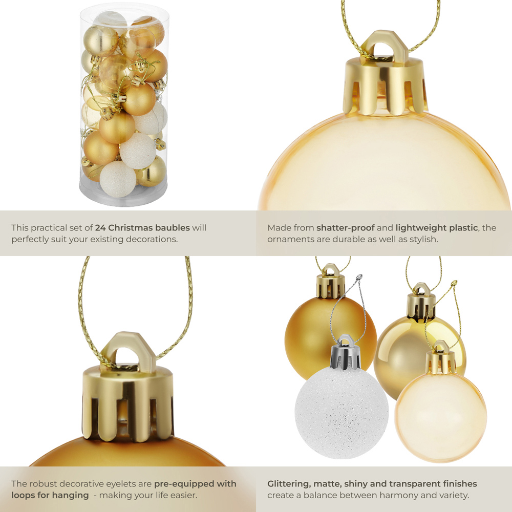 tectake White and Gold Christmas Baubles 24 Pack Image 5