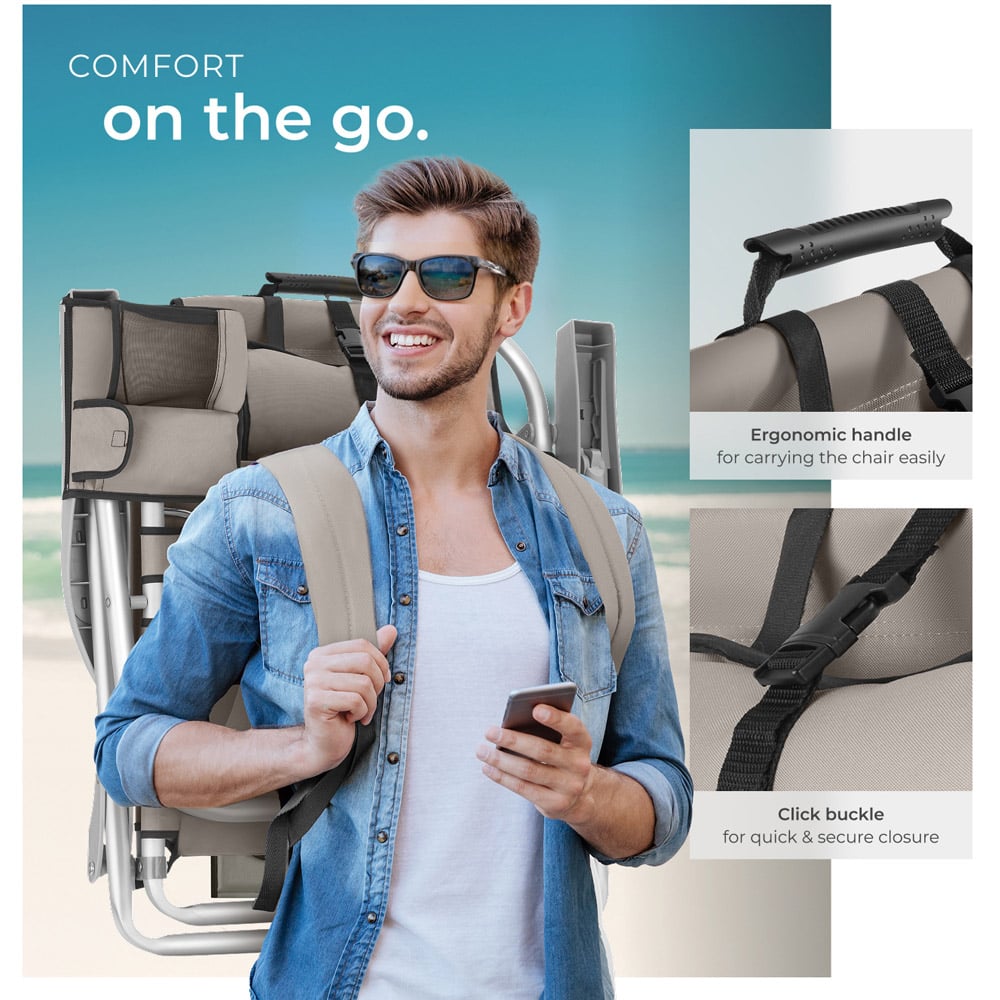 tectake Coral Set of 2 Beige Foldable Beach Chair with Backpack Image 4