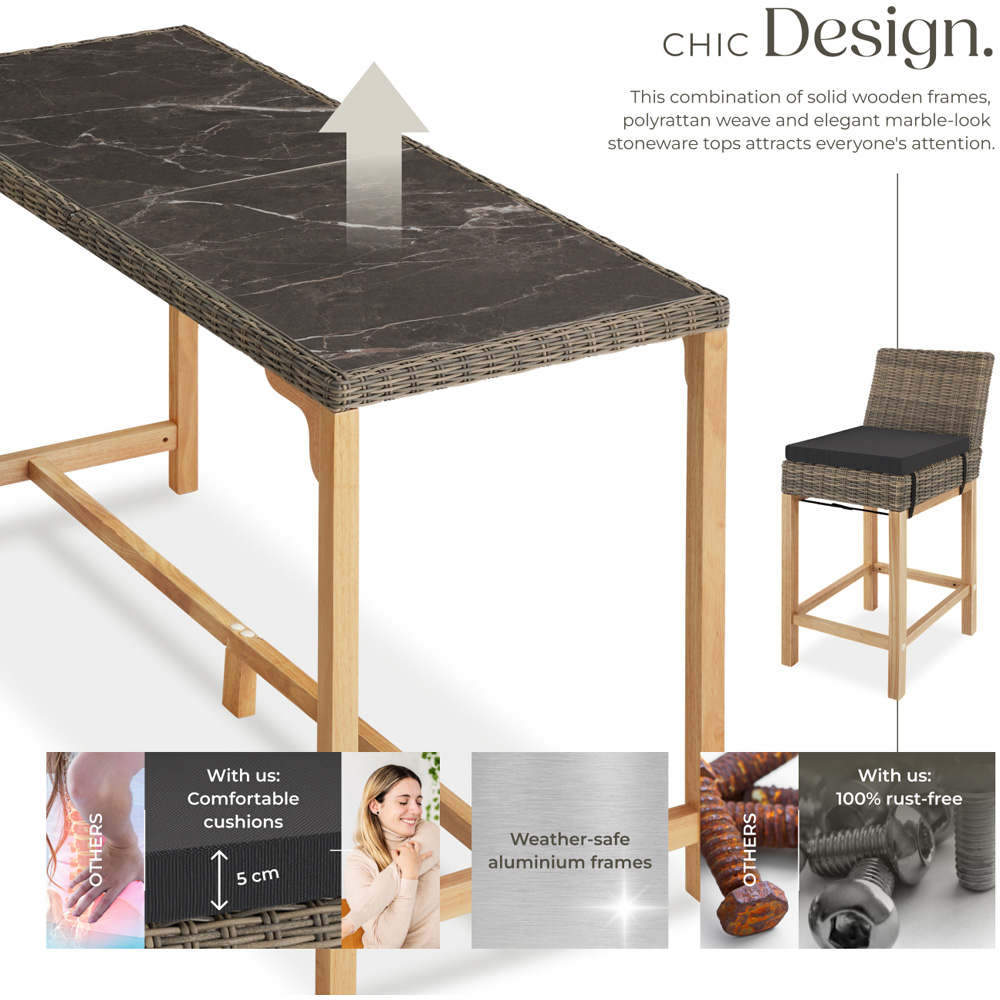 tectake Lovas Latina 6 Seater Poly Rattan Garden Bar Dining Table Nature Image 4