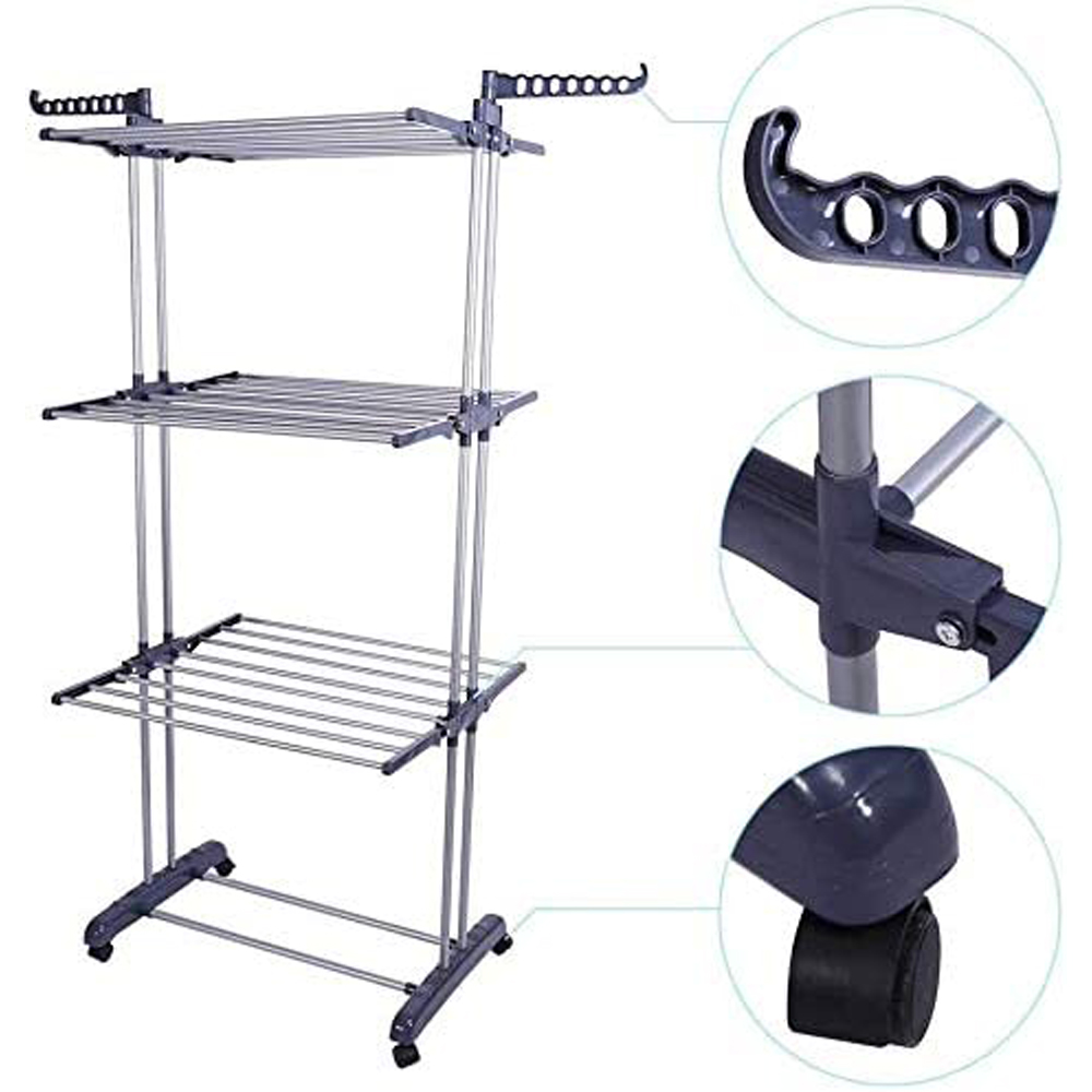 Groundlevel 3 Tier Foldable Indoor Outdoor Airer on Wheels Image 3
