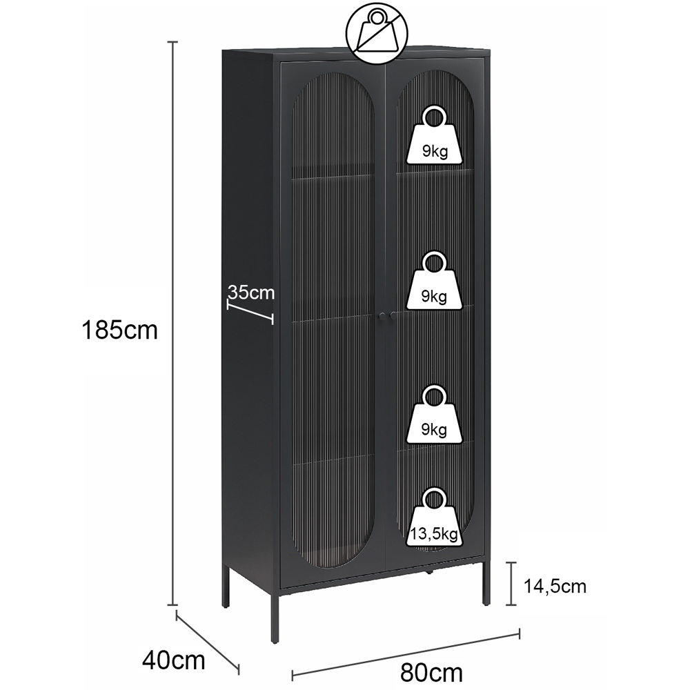 Dorel Luna 2 Door Tall Black Fluted Glass Accent Cabinet Image 8
