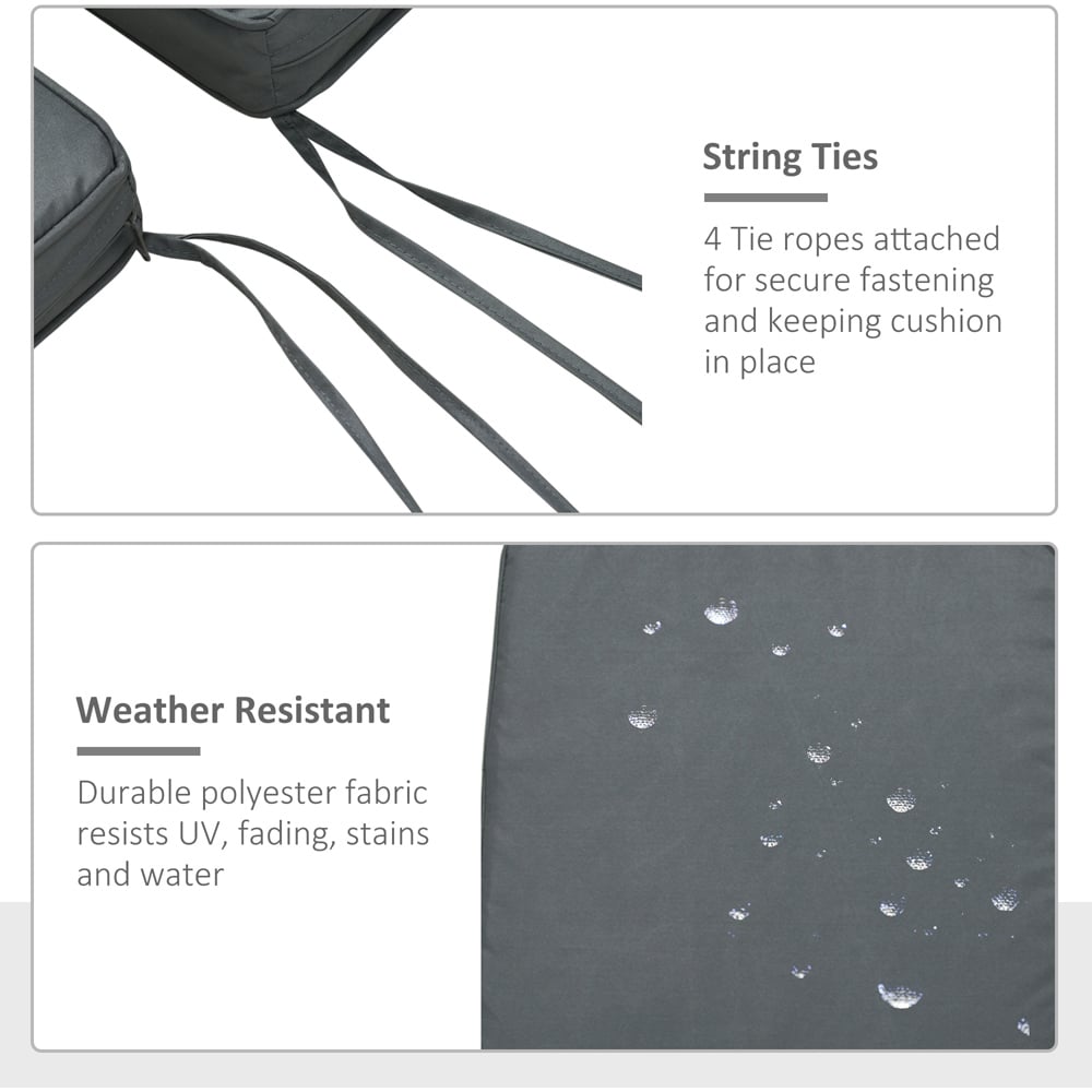 Outsunny Dark Grey Garden Chair Cushion with Ties 45 x 45cm 2 Pack Image 5