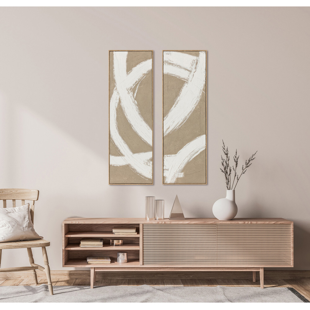 Set of 2 Hand Painted Canvases Taupe Image 2
