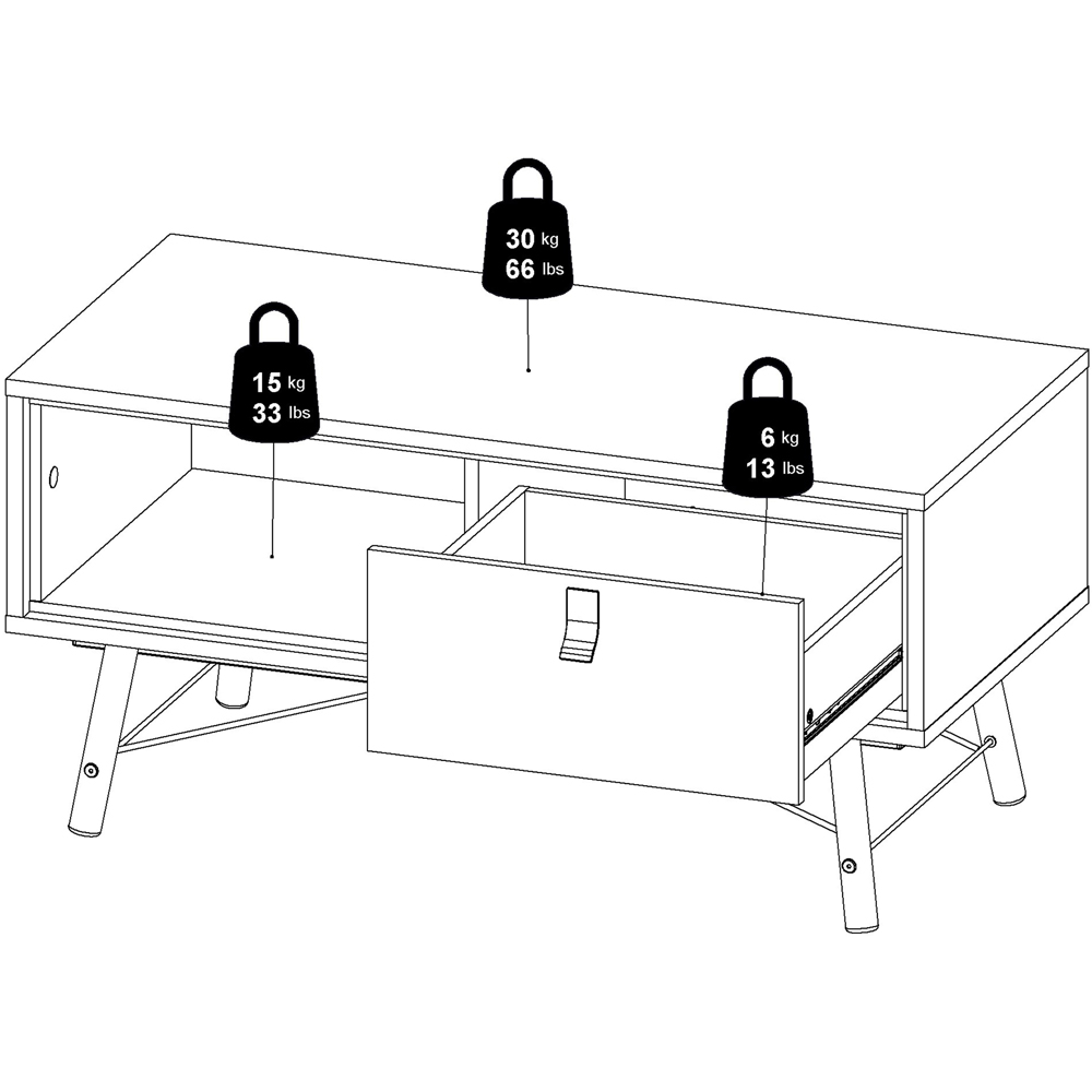 Florence Ry Single Drawer Single Shelf Matt Black and Walnut Coffee Table Image 9