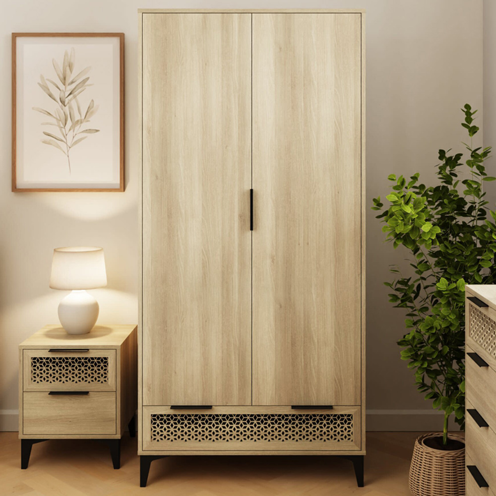 GFW Ezra 2 Door Single Drawer Oak Wardrobe Image 1
