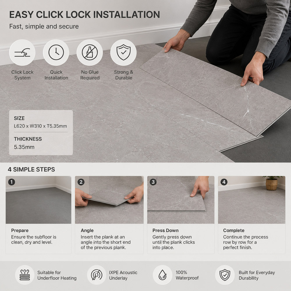 Britwall Axis Grey Wood-Embossed SPC Vinyl Flooring 620 x 310mm 10 Pack Image 7