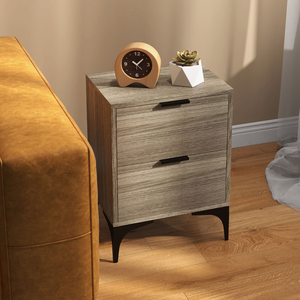 Portland 2 Drawer Grey Bedside Table Set of 2 Image 4
