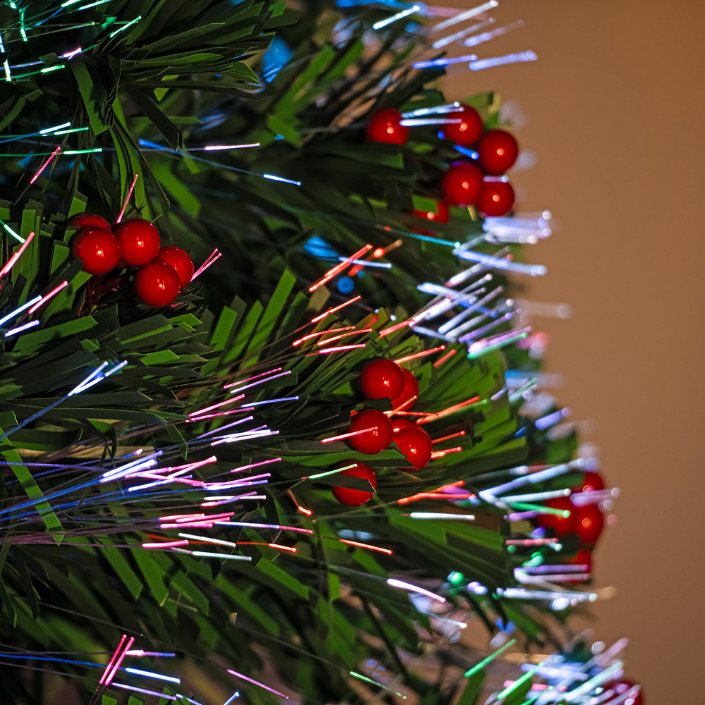 The Christmas Centre Warm White LED Green Fibre Optic Artificial Xmas Tree with Berries 4ft Image 8