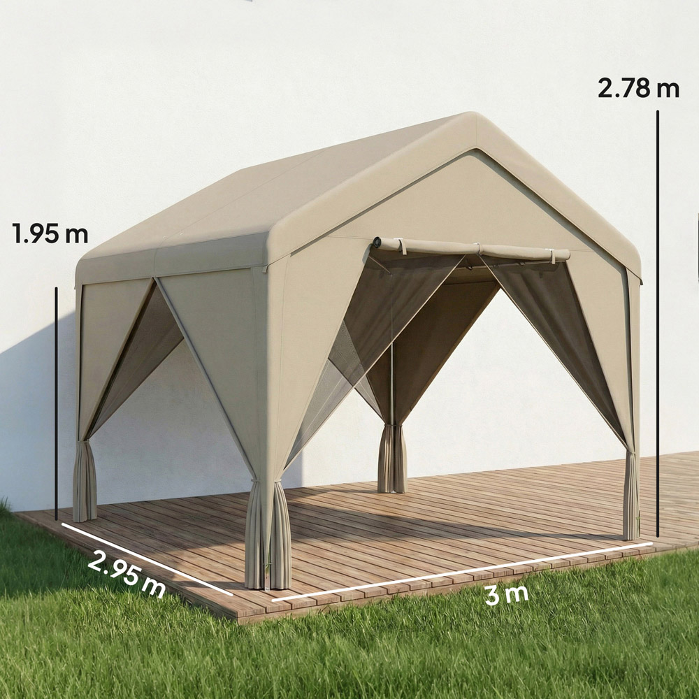 Outsunny 3 x 3m Khaki Garden Gazebo with Mesh Netting and Curtains Image 9
