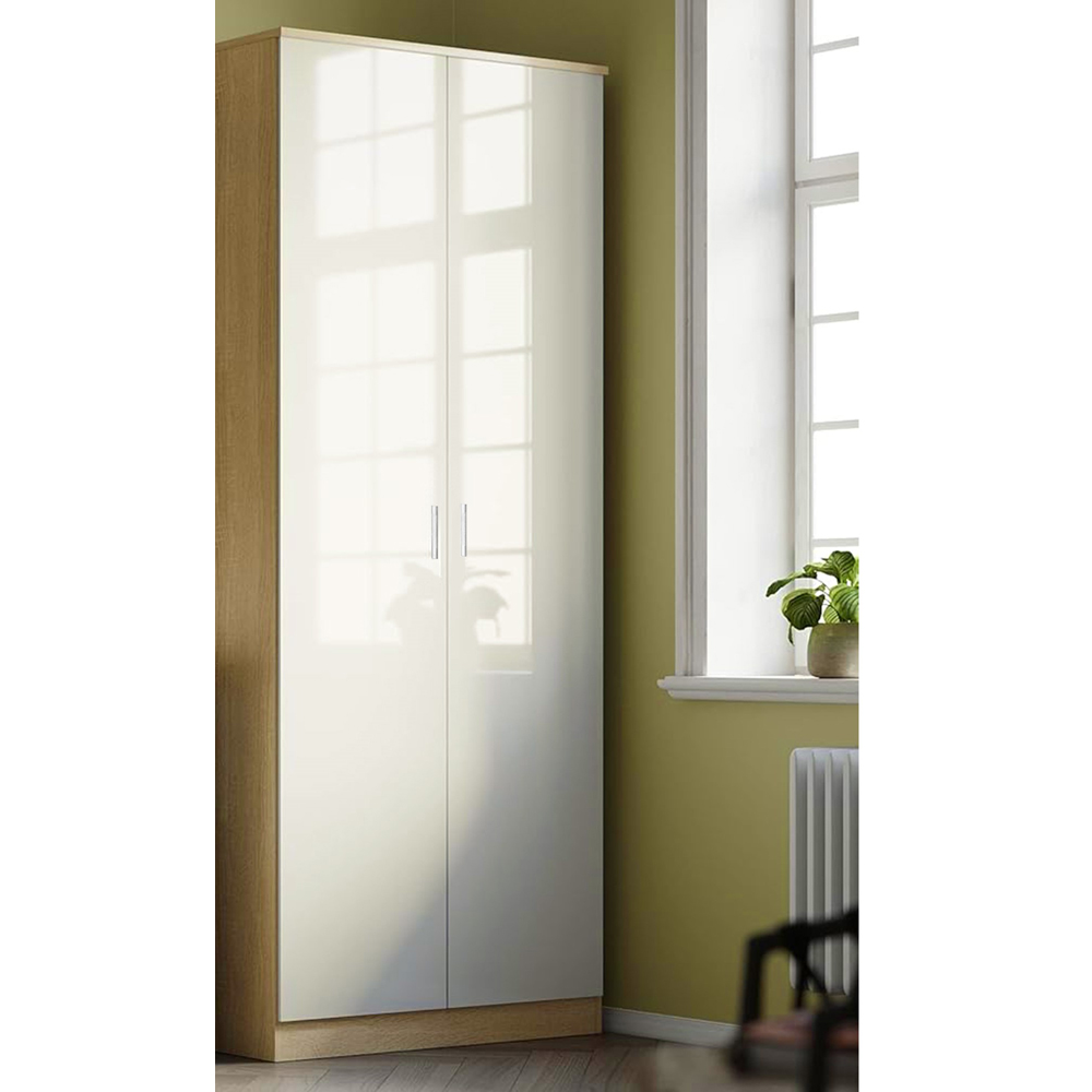Brooklyn 2 Door Oak and Cream High Gloss Wardrobe Image 5