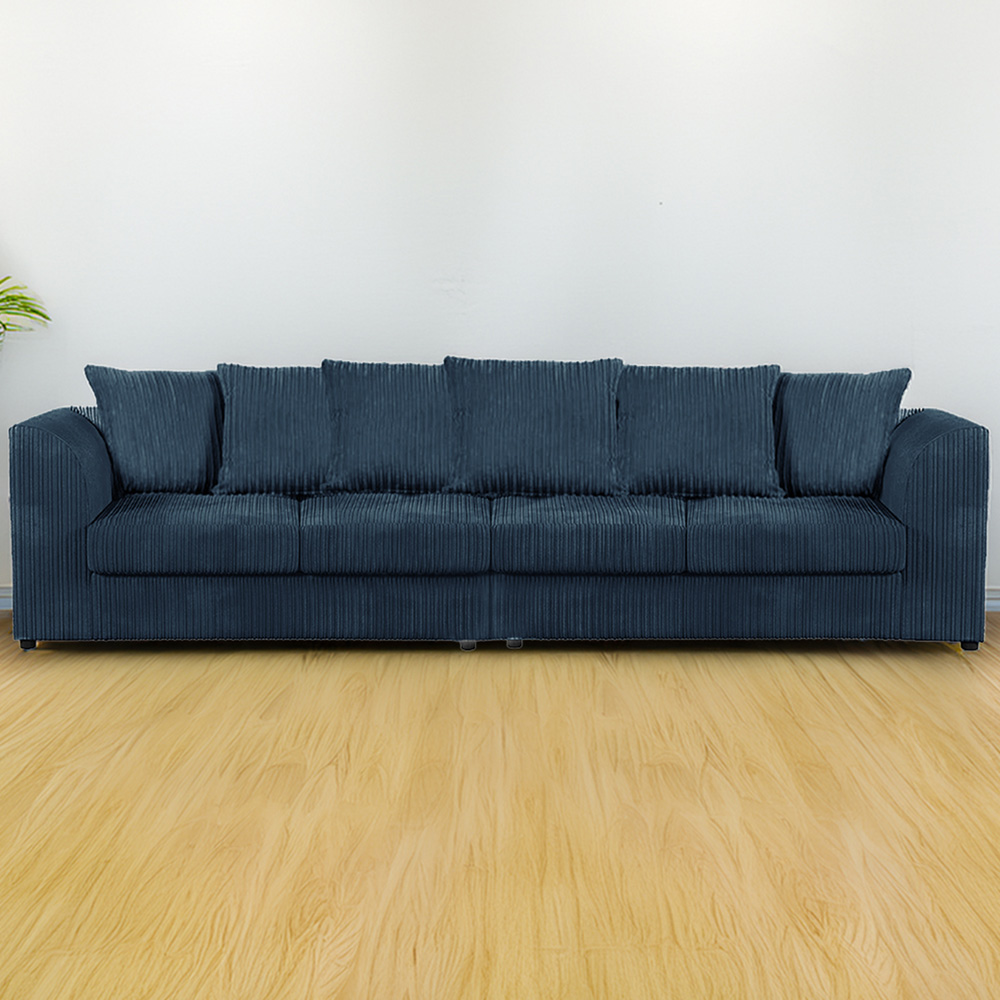 Luxor 4 Seater Navy Blue Jumbo Cord Scatter Back Sofa Image 1