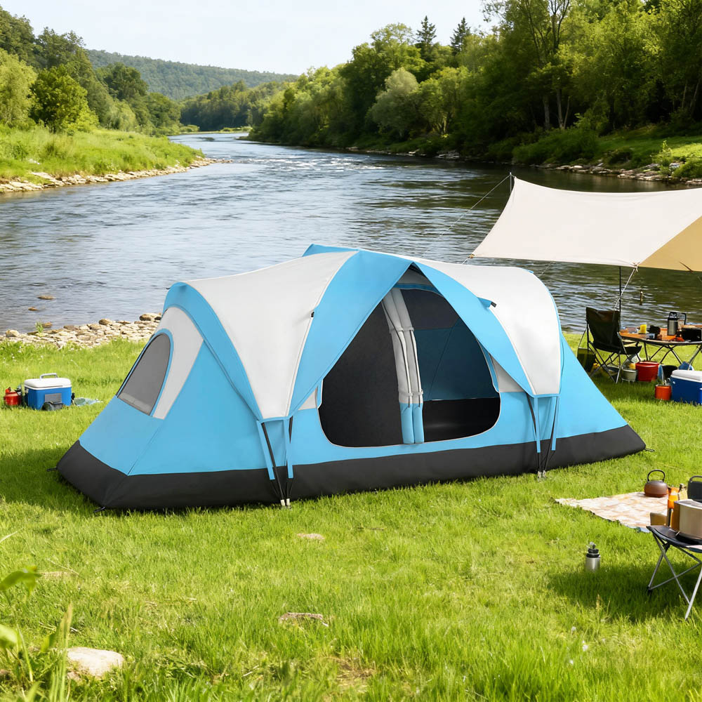 Outsunny 5-8 Person Waterproof Camping Tent with Rooms Blue Image 3