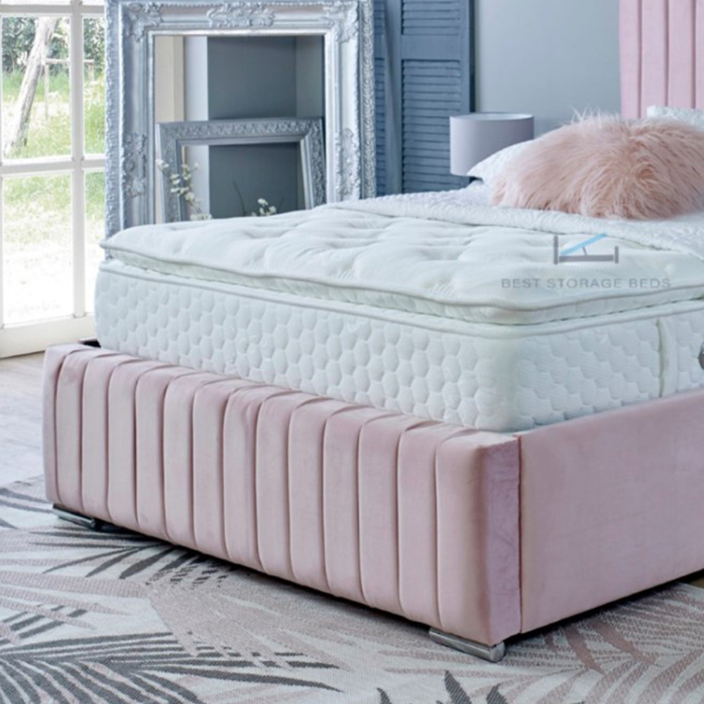 DS Living Savoy Single Pink Panel Line Soft Velvet Bed Frame Image 3