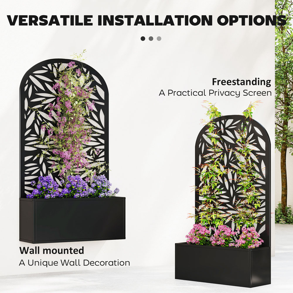 Outsunny Black Metal Raised Garden Bed with Trellis 113 x 23 x 61cm Image 7