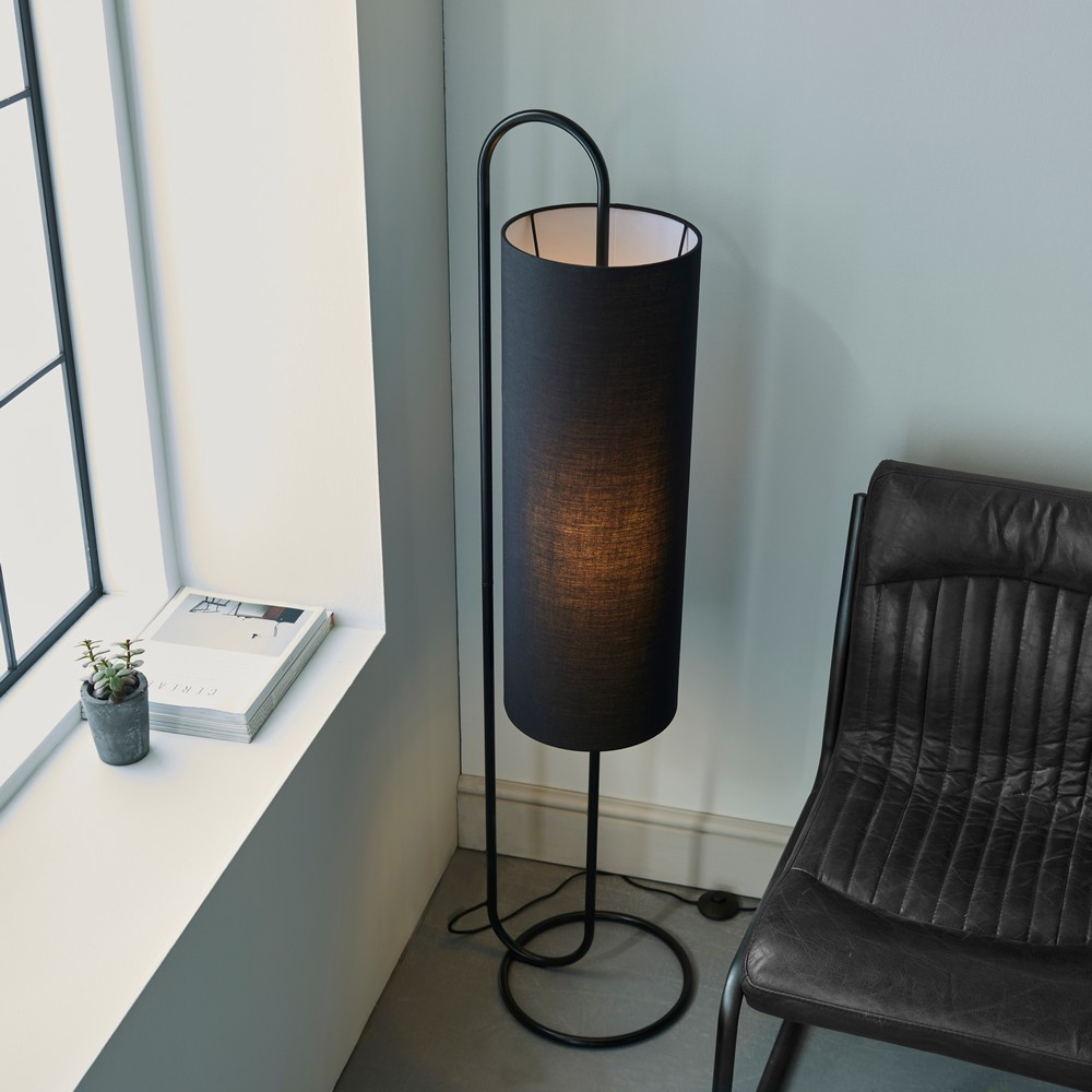 Merano Arenzano Matt Black and Black Fabric Floor Lamp Image 5