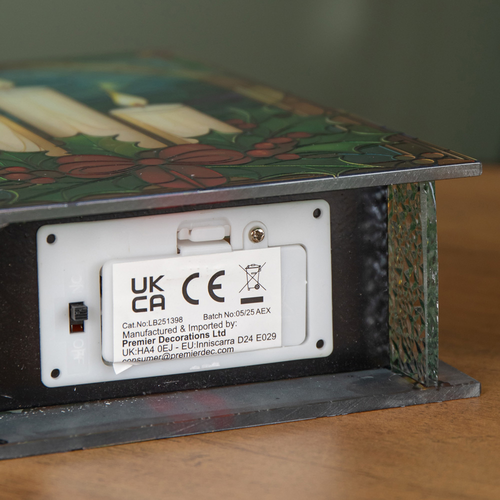 Samuel Alexander 50 Warm White LED Candles and Holly Light Up Stained Glass Decoration 21cm Image 3