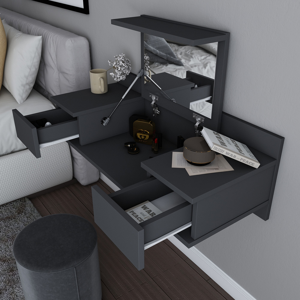 Decorotika Zenn 2 Drawer Anthracite Floating Vanity Table Image 6