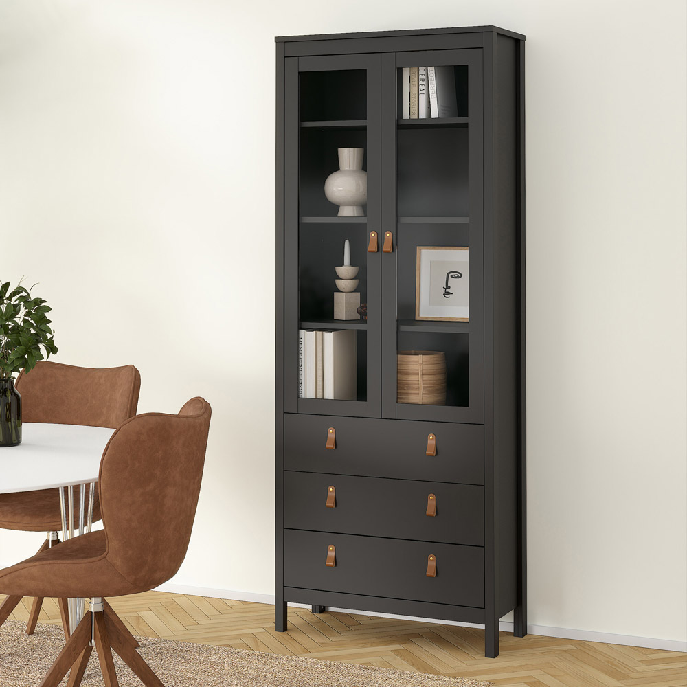 Florence Barcelona 2 Door 3 Drawer Matt Black Display Cabinet Image 5