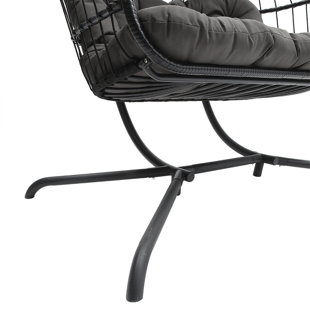 Living and Home 2 Seater Black Garden Hanging Egg Chair with Cushions Image 5