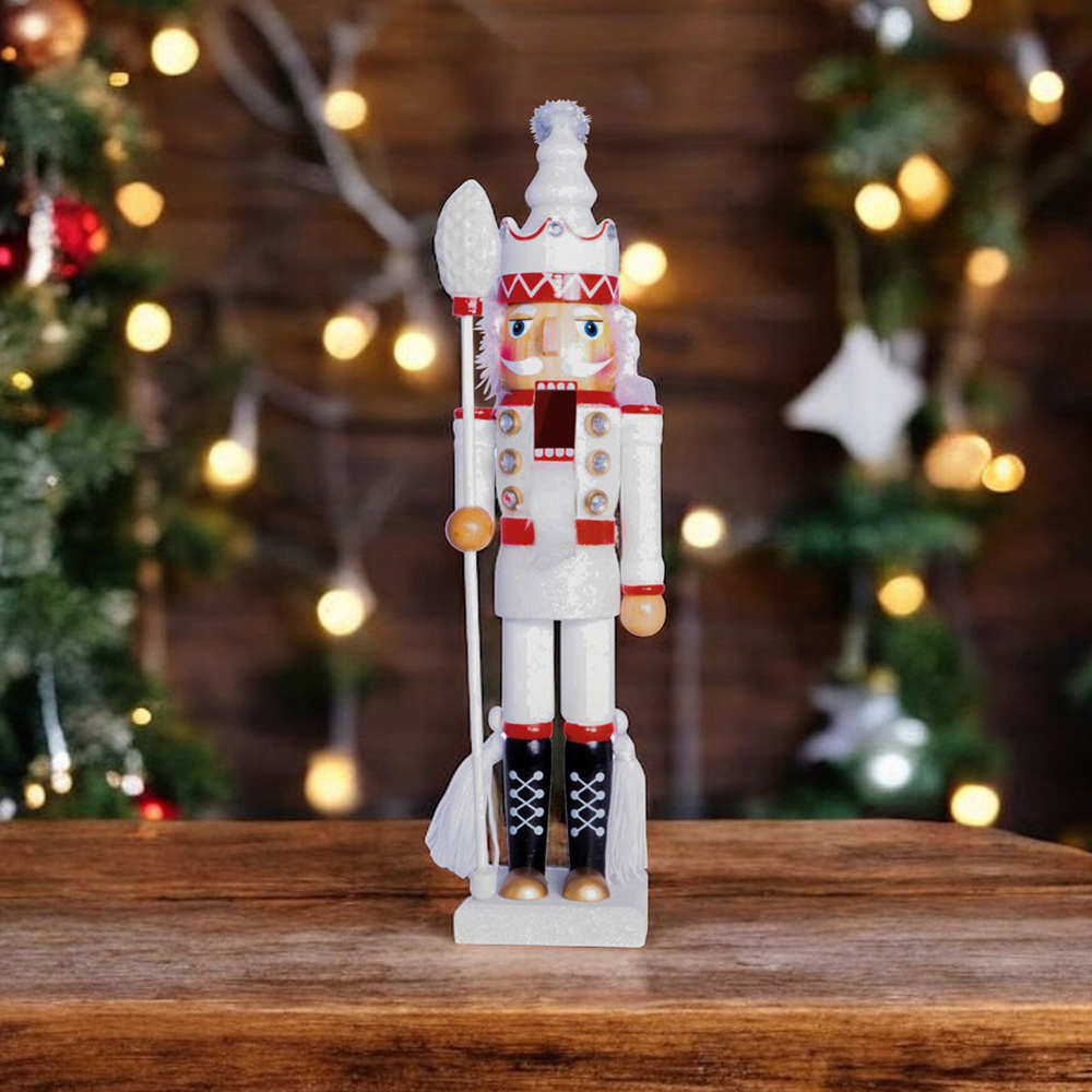 St Helens White Glitter Nutcracker 40cm Image 2