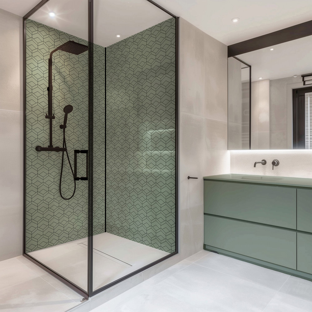 Splashbax Premium Artisan Sage Green Abstract Hexagon Di Bond Shower Panel 2400 x 1220mm Image 6