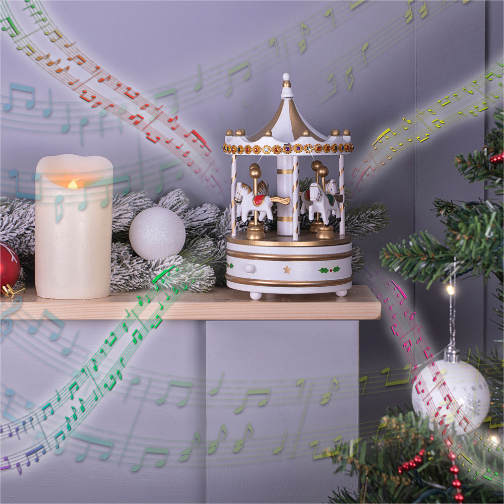 St Helens White Xmas Carousel Music Box Image 4