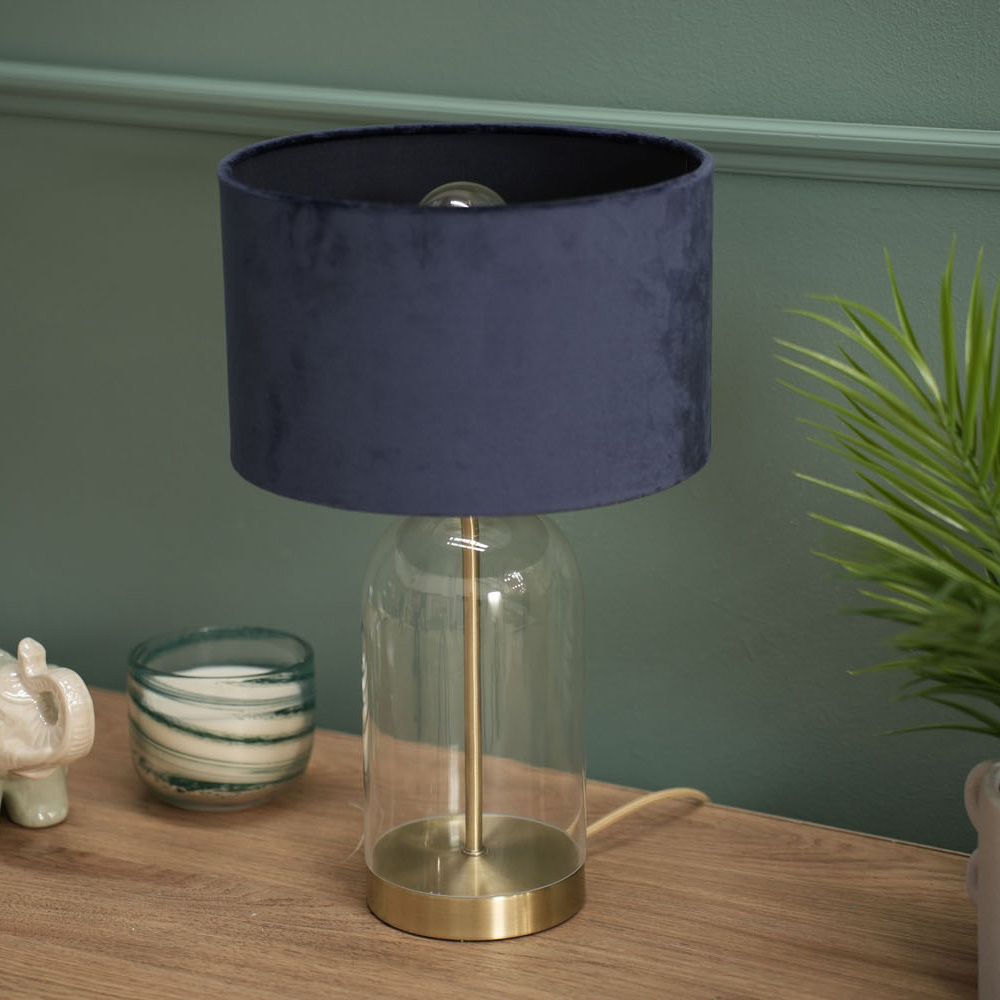 ValueLights Jessy Gold and Navy Velvet Shade Glass LED Table Lamp Image 5