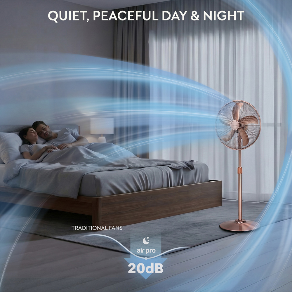 Air Pro Copper Brushed Height Adjustable Oscillating Standing Pedestal Fan 16 inch Image 5