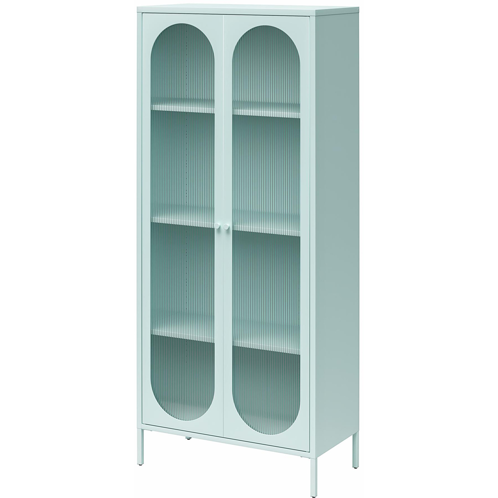 Dorel Luna 2 Door Tall Sky Blue Fluted Glass Accent Cabinet Image 5