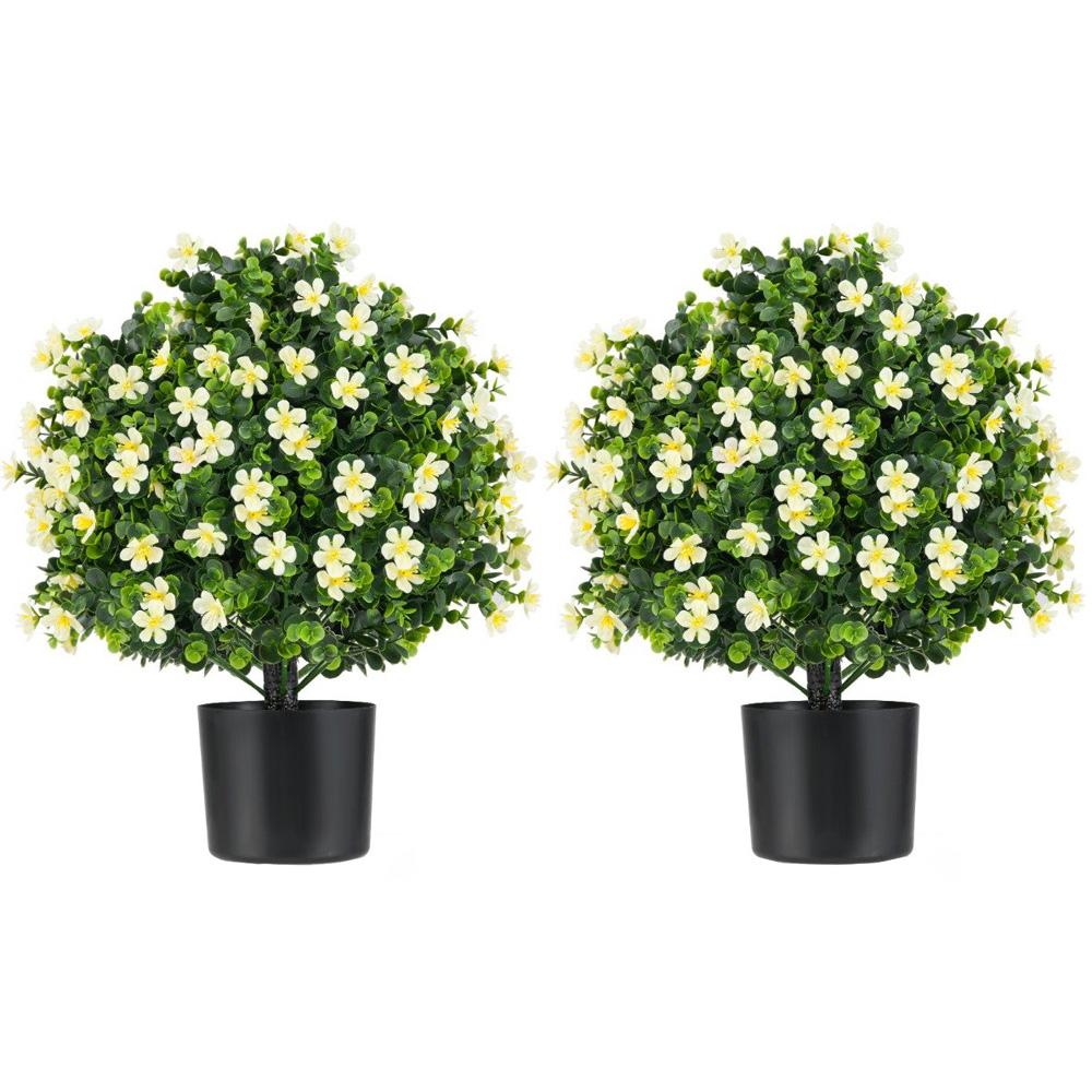 Costway White Artificial Boxwood Topiary Ball Tree 2 Pack Image 1