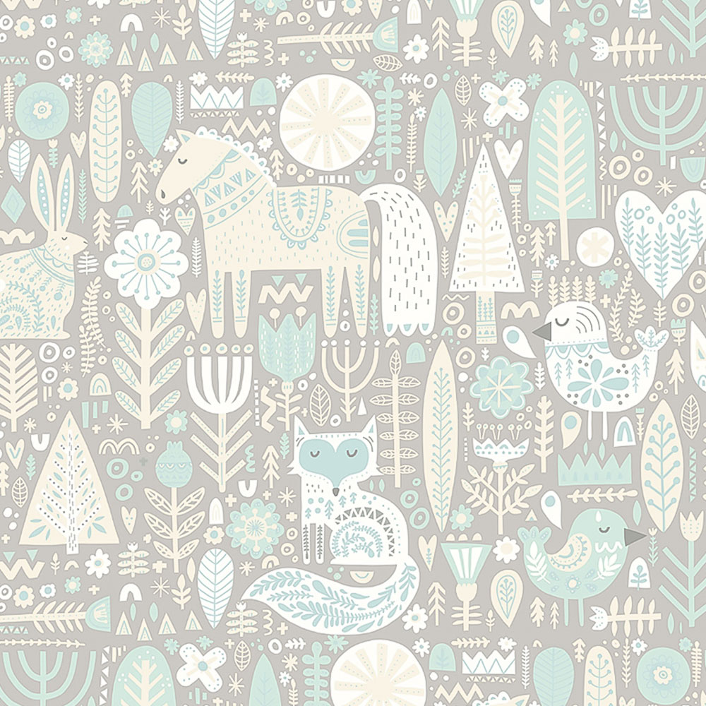 Origin Murals Scandi Forest Animals Grey Wall Mural Image 2