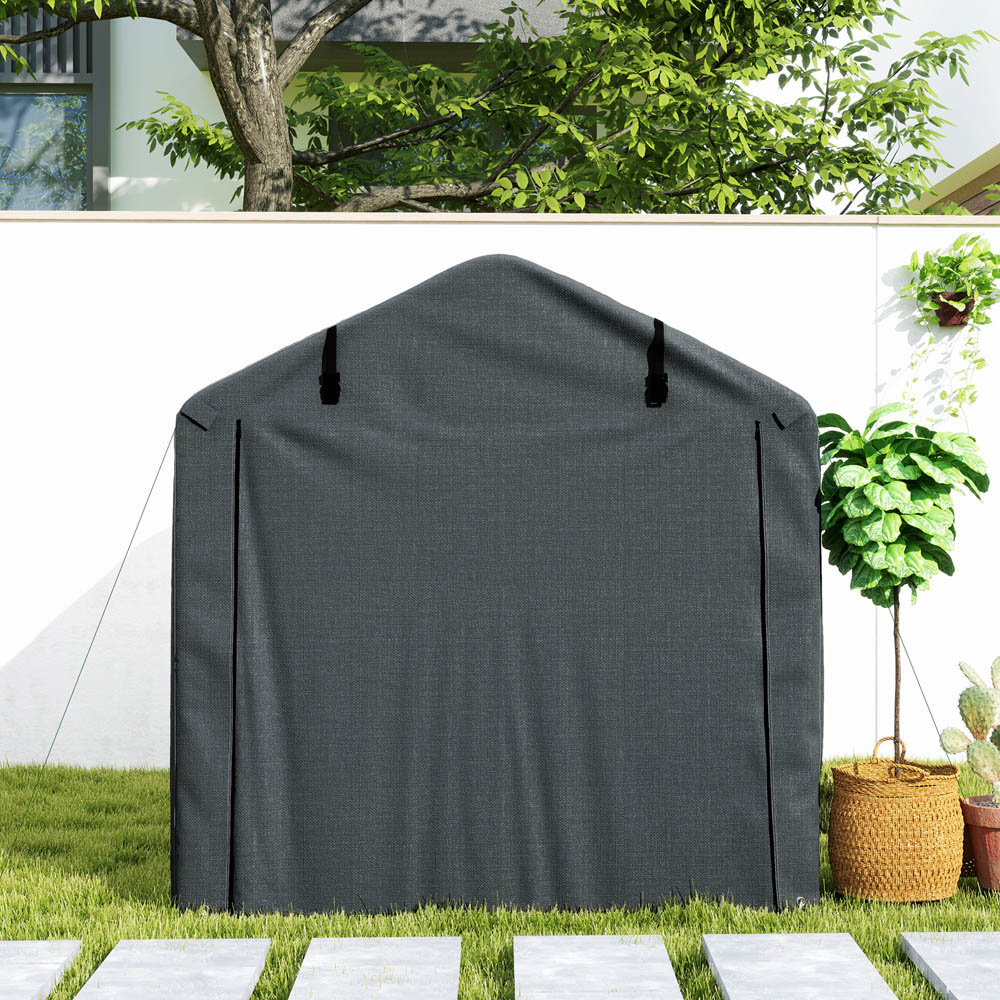 Outsunny 7.2 x 5.1ft Dark Grey PE Cloth Garden Tool Storage Shed with Roll-up Zipper Door Image 2