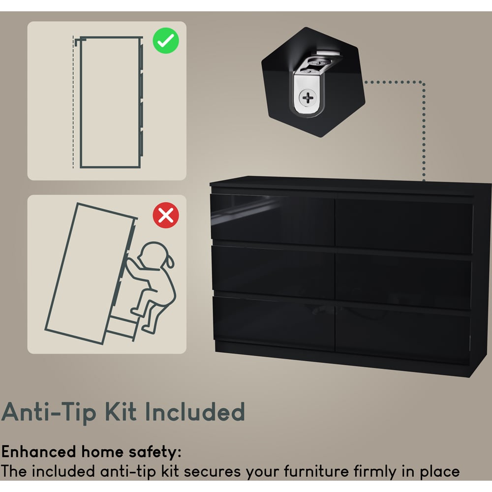 Vida Designs Glinton 6 Drawer Black Chest of Drawers Image 8