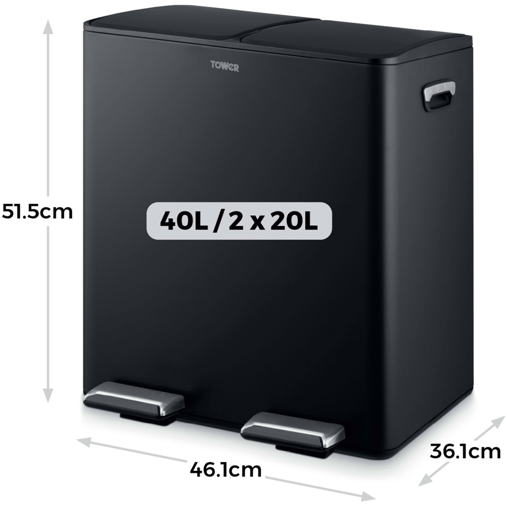 Tower Double Recycling Black Pedal Bin 40L Image 8