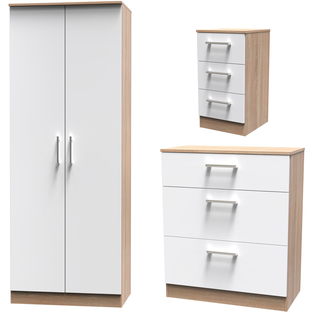 Crowndale Devon 3 Piece White Matt and Oak Bedroom Furniture Set Image 2