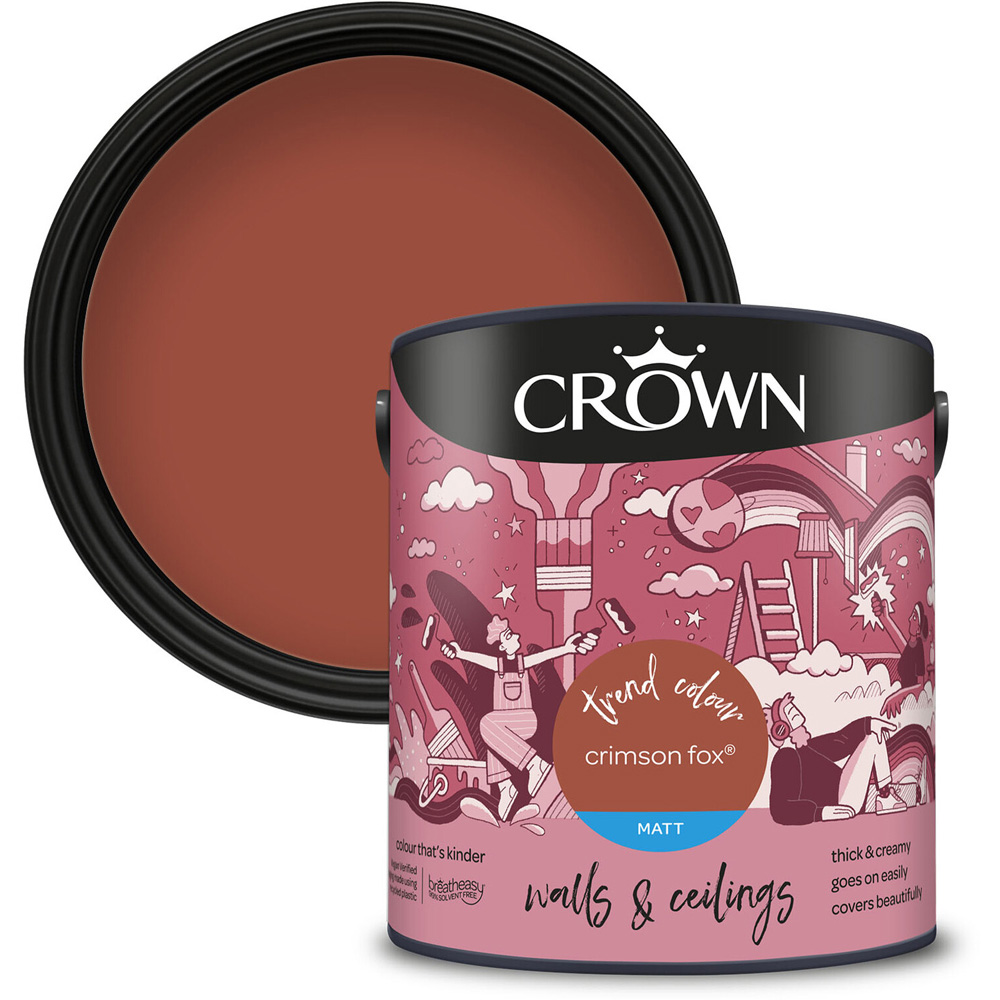 Crown Walls and Ceilings Crimson Fox Matt Emulsion Paint 2.5L Image 1