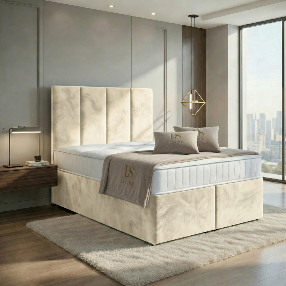 DS Living Harmony King Size Cream Plush Velvet Ottoman Bed Image 6