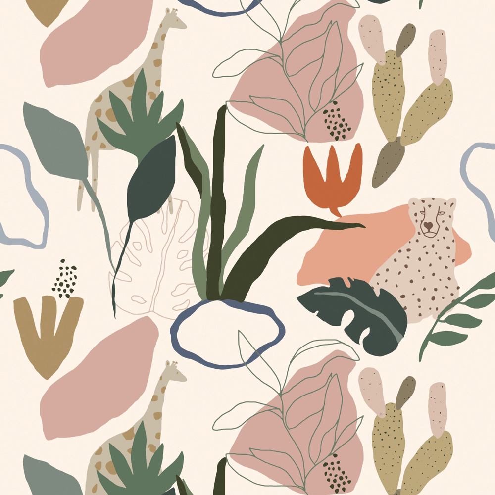 Grandeco Roomblush Safari Jungle Kids Multicolour 4 Lane Wall Mural Image 2