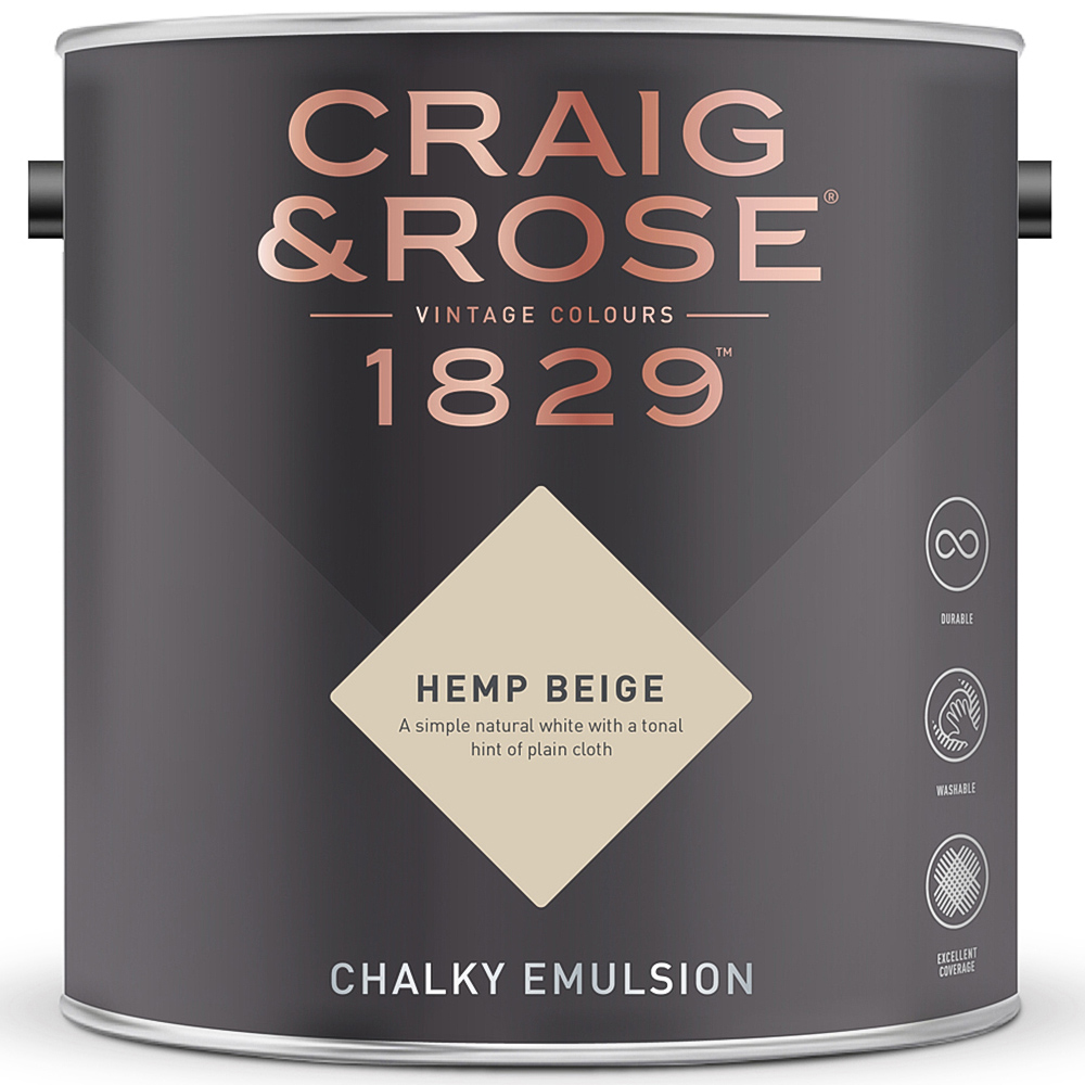 Craig & Rose 1829 Vintage Walls and Ceilings Hemp Beige Chalky Matt Emulsion Paint 2.5L Image 2