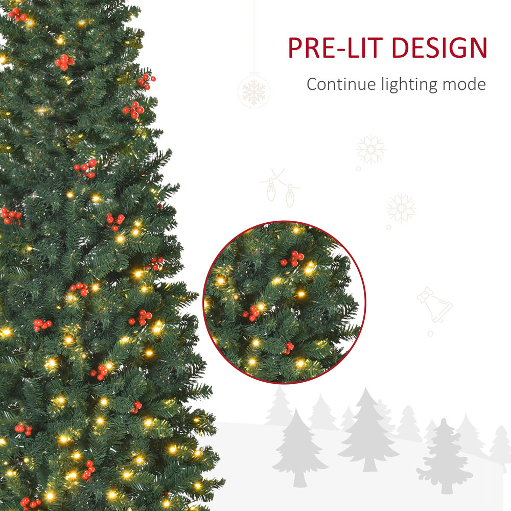 Everglow Pre-Lit Green Artificial Pencil Christmas Tree with Red Berries 6ft Image 6